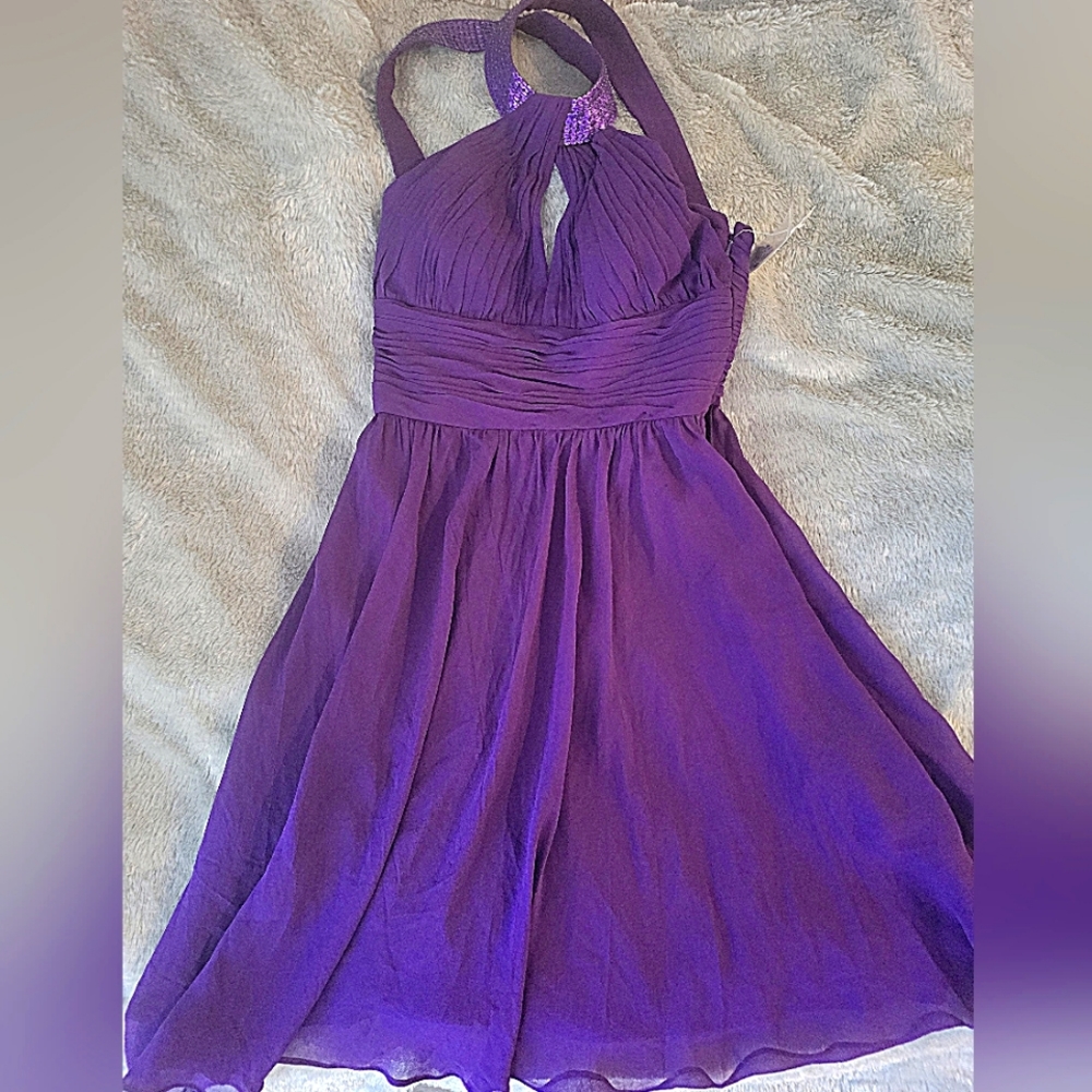 Formal purple halter mid length Aidan Mattox dress size 4